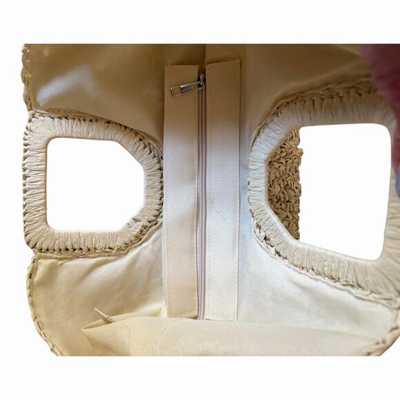 Ramla Bohemian Tan Woven Straw Half Moon Hobo Bag New Handmade Zip Closure - Picture 13 of 16